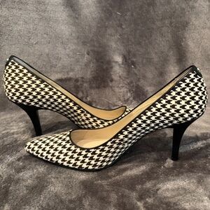 Michael Kors Black and White Houndstooth Hair Calf  and Leather Heels